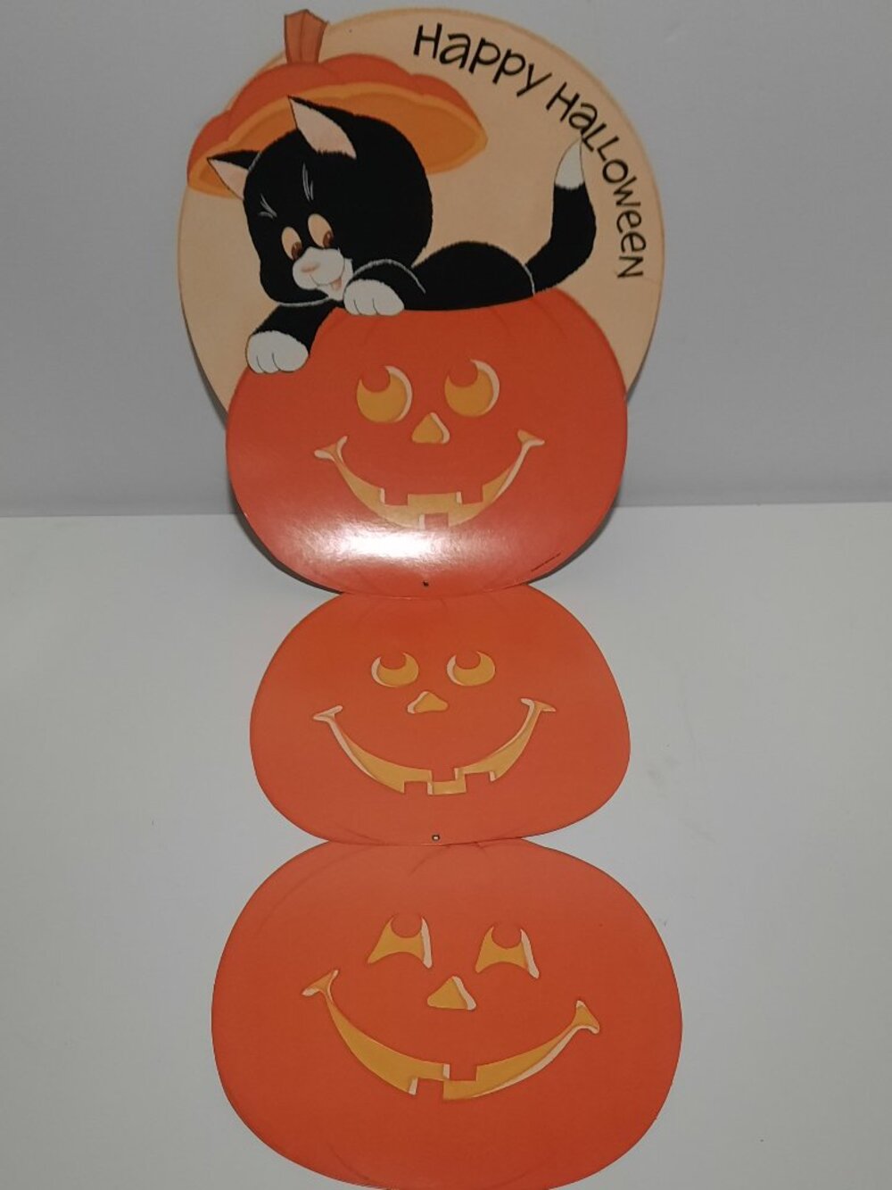 Vintage American Greetings Halloween Jointed Folding Pumpkin Black Cat Decoratio